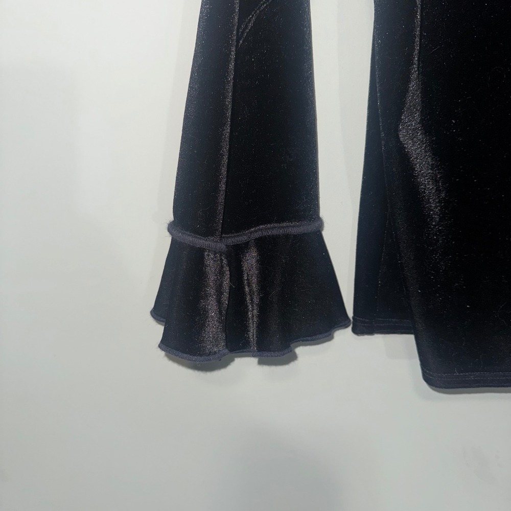 Vintage Y2K Jacqara Black Velvet Button Up Bell Sleeve Top Women's Medium - Picture 5 of 5